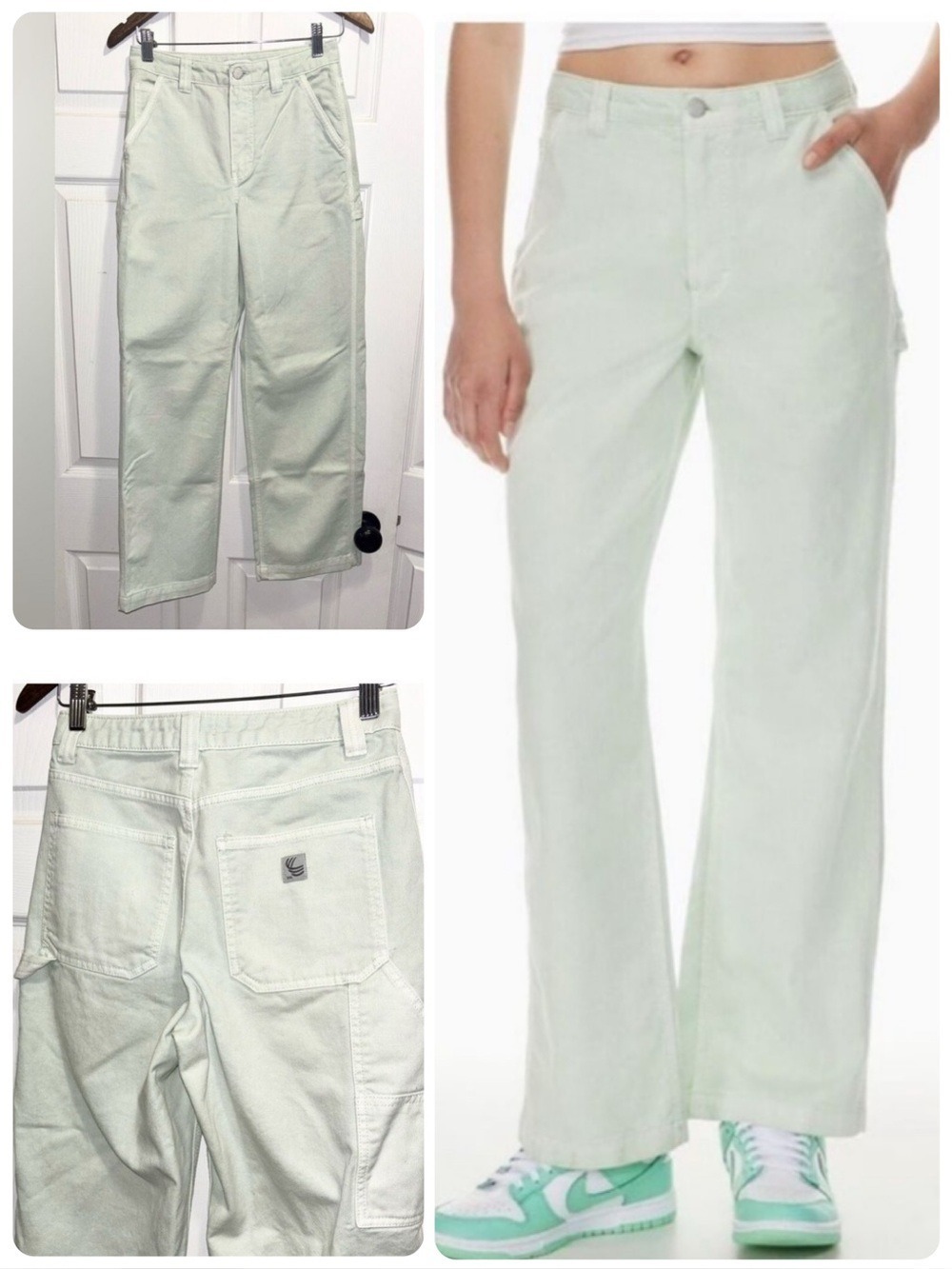 Aritzia TNA Greenwich Pants High-waisted Carpenter Workwear Brushed Green Size
2